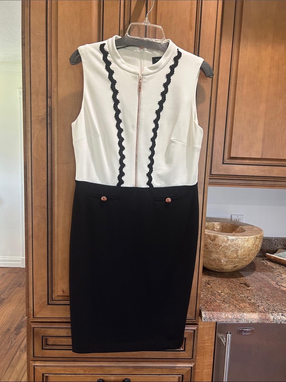 Ivanka Trump Black and White Sleeveless Midi Dress